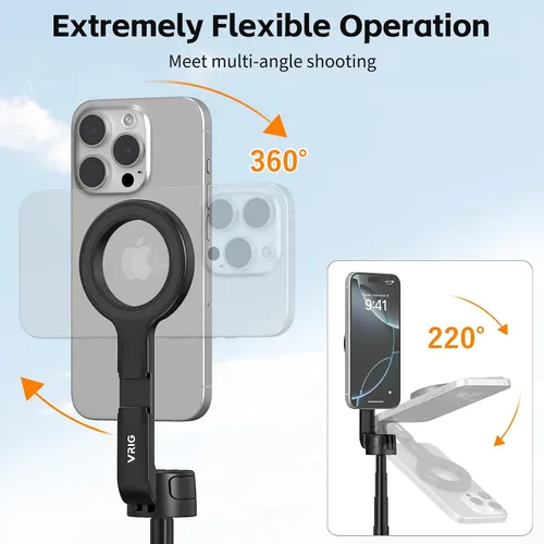 Miniatura 3 de VRIG TP-27 - Trípode magnético para selfie para iPhone con zapata fría, soporte giratorio de 360 grados para teléfono de viaje para grabación
