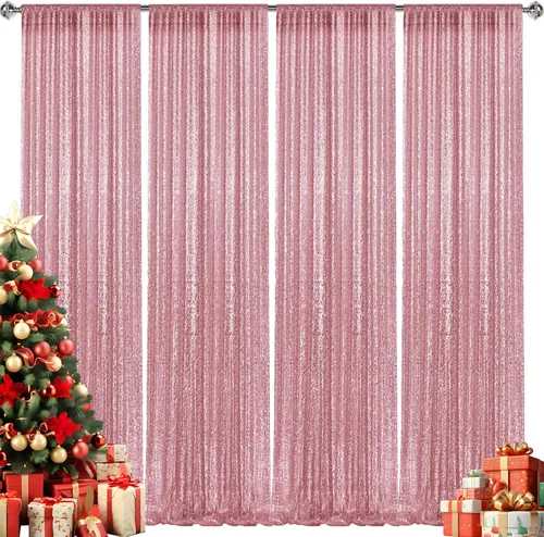 Miniatura 15 de 2 paneles de cortinas de fondo de lentejuelas verdes de 8 pies, cortinas de fondo de fotografía con purpurina para decoración de Navidad, boda