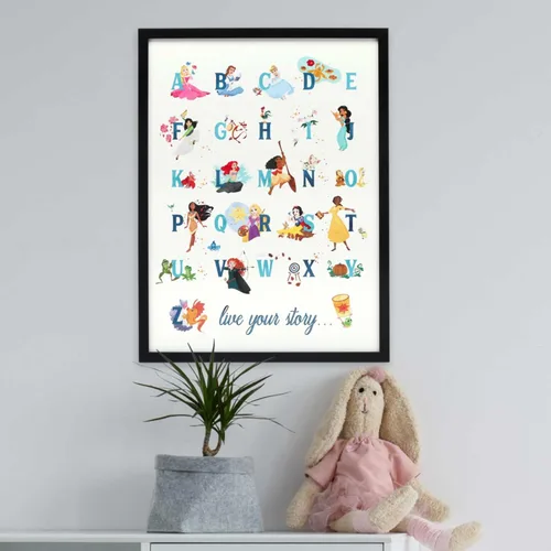 Miniatura 6 de Decoración de pared de madera enmarcada con alfabeto de princesas Disney - Gran imagen de princesa con Bella, Cenicienta, Ariel, Rapunzel y más