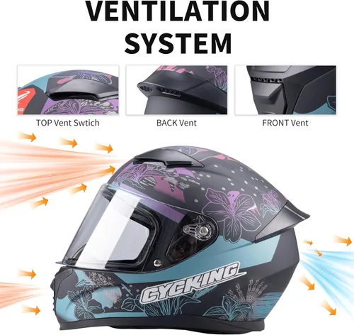 Miniatura 5 de Casco de motocicleta de cara completa, aprobado por DOT, casco de bicicleta de calle para adultos, hombres y mujeres, carcasa de ABS con visera