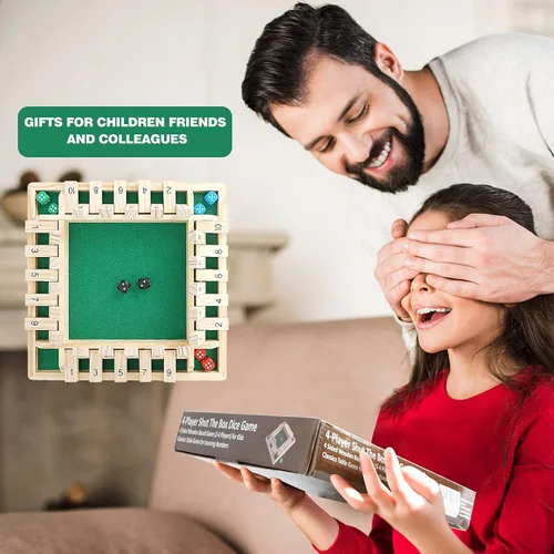 Miniatura 7 de Win Sports - Juego de dados “Shut the Box” (cierra la caja) para 4 jugadores con 10 números, tablero en madera de 4 lados para juego de mesa
