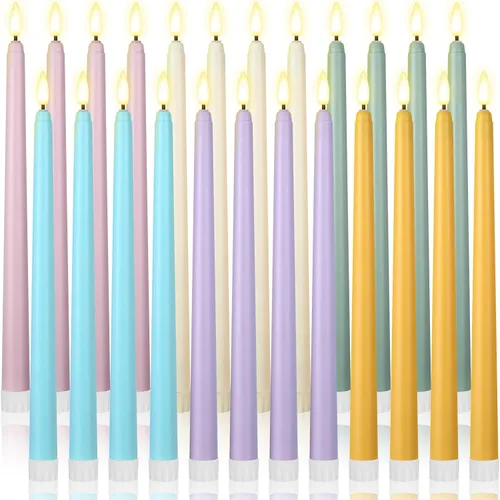 Miniatura 23 de Macarrie 24 Paquetes de Velas Cónicas Sin Llama Operadas con Batería Falsas de 11 Pulgadas de Largo Luz de Vela LED Sin Llama Parpadeantes Cónicas