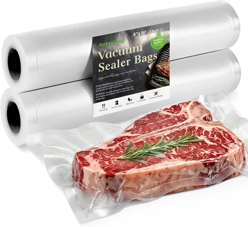 Bolsas selladoras al vacío 8"x10' 2 Rollos | Grado comercial, sin BPA, bolsas para congelador, prevención de pinchazos, compatible con Sous Vide,