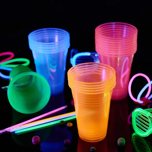 Miniatura 7 de Lilymicky 100 unidades de vasos de plástico de 16 onzas, vasos de fiesta de neón brillante, colores neón surtidos para fiestas, carnavales