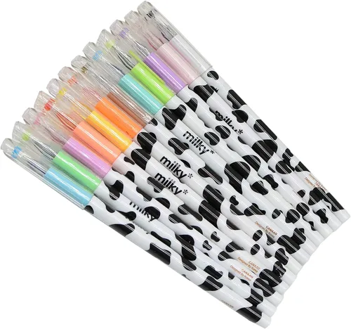 Yansanido Paquete de 12 bolígrafos de gel con diseño de vaca Kawaii para oficina, escuela, hogar, viajes, regalo para amigos y estudiantes (12)