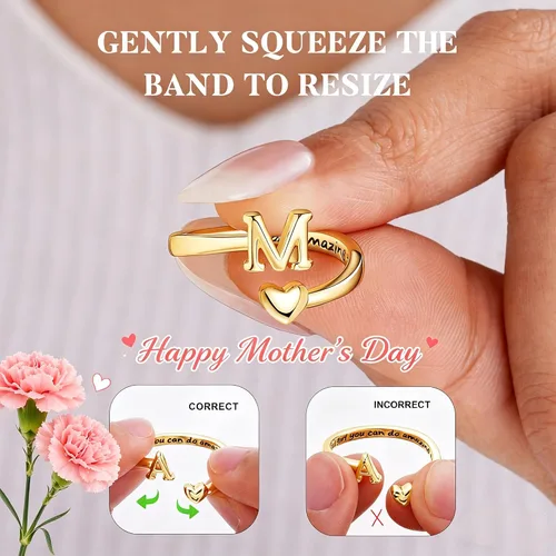Miniatura 6 de Turandoss Regalos para el día de San Valentín para adolescentes, anillos de oro para niños, chapados en oro de 14 quilates con inicial para letra A