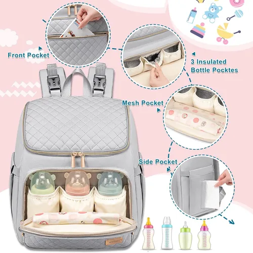 Miniatura 3 de Weitars Mochila para pañales grande con cambiador, mochila para pañales de viaje, bolsa de bebé para niños y niñas, correas de cochecito, 5 Gris