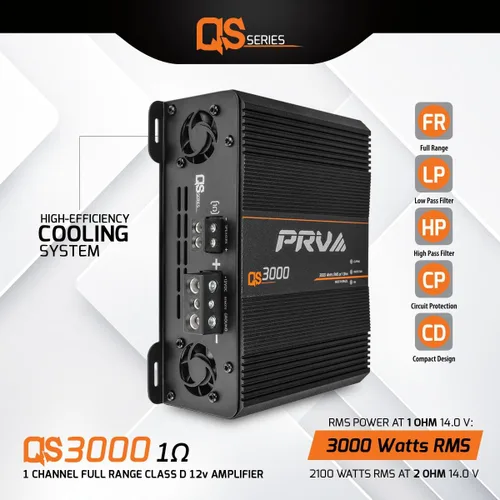Miniatura 2 de PRV Audio QS3000 Amplificador de audio para automóvil de 1 ohmio y 3000 vatios Amplificador de audio para automóvil de rango completo HD Monoblock