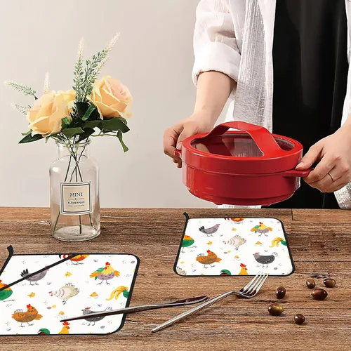 Miniatura 6 de Juego de 2 soportes para ollas de gallo de dibujos animados, resistentes al calor y antideslizantes, almohadillas calientes para horno de pollo