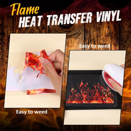 Miniatura 3 de Vinilo de transferencia de calor, 6 hojas de vinilo HTV de llama (12 x 10 pulgadas), estampado HTV ardiente para planchar en camisetas con estampado