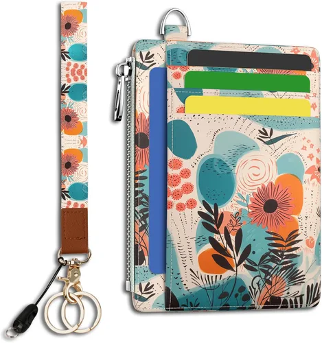 Miniatura 50 de Hancynir Cartera delgada para mujer con soporte para tarjetas de crédito RFID, pequeña mini funda para tarjetas con bolsillo frontal de PU, cartera