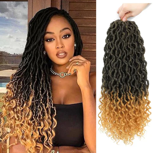 Miniatura 35 de Trenzas postizas Goddess, 6 paquetes de 18 pulgadas, cabello lacio, trenzado con ganchillo, para mujeres negras, trenzas postizas ombre con puntas