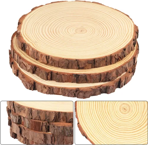 Miniatura 3 de 4 piezas de rodajas de madera natural de 10-12 pulgadas, círculos de madera de pino sin terminar con corteza para posavasos, manualidades DIY