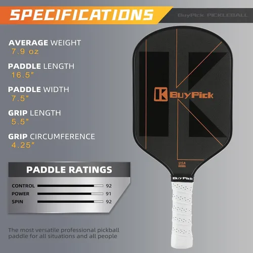 Miniatura 2 de Paleta de pickleball aprobada por USAPA con superficie de fibra de carbono reforzada