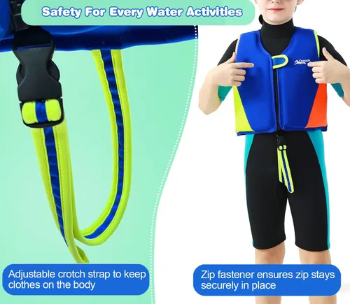 Miniatura 2 de Chaleco de natación para niños pequeños Chalecos flotadores para niños y niñas Chaqueta de natación con flotador Traje de baño con flotabilidad Azul