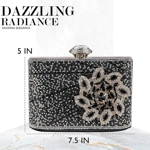 Miniatura 2 de Bolso de mano de cristal negro para mujer, bolso de noche con purpurina, bolso de lujo con borla de moda para boda, fiesta, baile de graduación