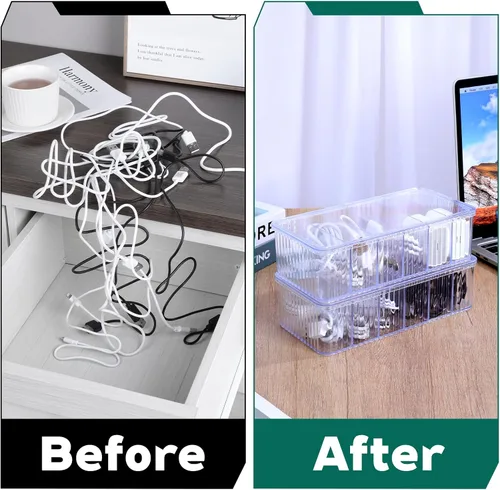 Miniatura 2 de Paquete de 4 cajas organizadoras de cables transparentes con tapa, caja de almacenamiento de cables transparente, cajas organizadoras de alambre