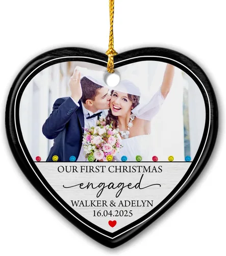 Miniatura 17 de Adorno de Navidad personalizado con foto de pareja 2025 con cualquier imagen, adorno de Navidad molesto, carga cualquier foto, adorno de cerámica