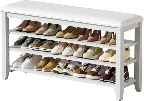 Miniatura 14 de Taitiy Zapatero con parte superior plana de madera de caucho y 3 estantes ajustables, zapatero de madera para entrada, pasillo, vestíbulo, puerta