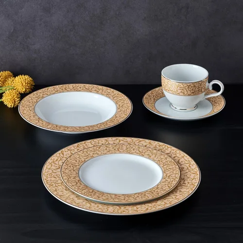 Miniatura 6 de Mikasa Parchment - Juego de vajilla de 40 piezas, servicio para 8, platos de porcelana duraderos, cuencos y tazas con diseño contemporáneo, apto