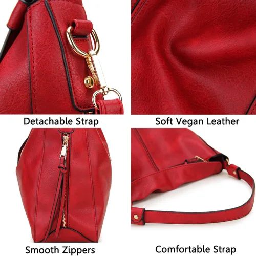 Miniatura 4 de VONXURY - Bolso de mano de piel sintética para mujer, bolso de hombro grande con bolsillos laterales para trabajo y viajes