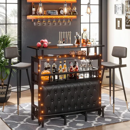 Miniatura 9 de Tribesigns Unidad de Bar para el Hogar para Licores, Mesa de Altura de Bar de 44 Pulgadas con Almacenamiento, Mesa de Pub de Entretenimiento Negra