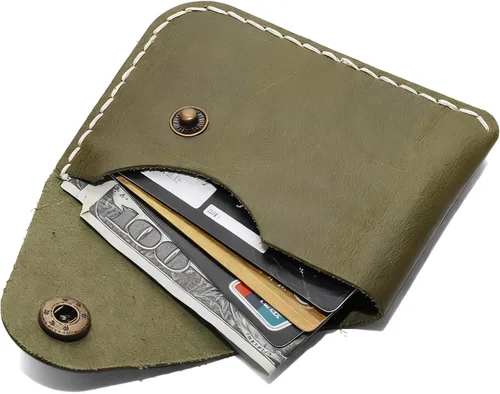 Miniatura 61 de Cartera organizadora de tarjetas de bolsillo frontal cosida a mano minimalista de cuero genuino para tarjetas, billetera con tarjetero pequeño, Negro