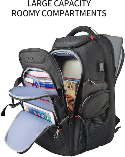 Miniatura 5 de KROSER Mochila de viaje para laptop de 17.3 pulgadas, XL, mochila para computadora con carcasa dura Saferoom, bolsillos RFID, repelente al agua