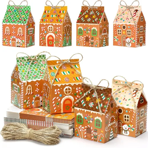 Zhanmai 48 piezas cajas de regalo de Navidad con dulces, casa de jengibre en miniatura, pequeña caja de regalo para fiesta de Navidad, contenedor de