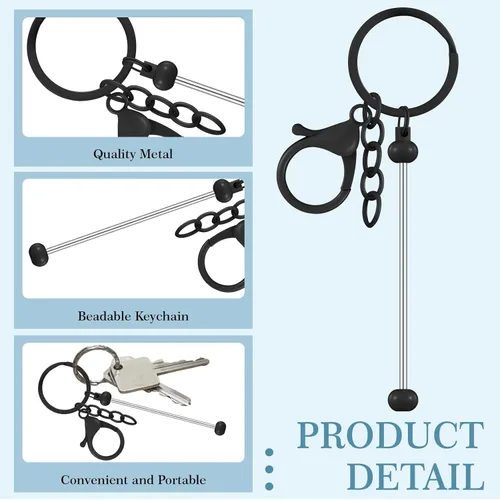 Miniatura 4 de Huwena 6 piezas de llaveros con cuentas, barras en blanco, llavero de cuentas de metal para colgante, manualidades, joyería, regalo