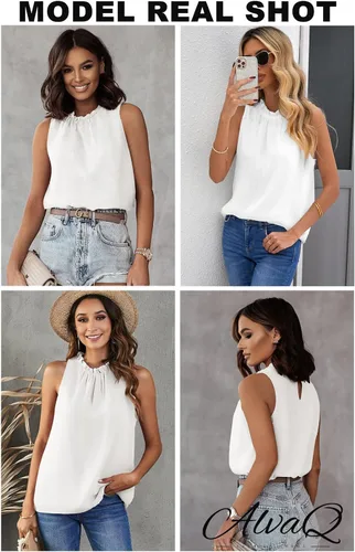 Miniatura 2 de AlvaQ - Camiseta de gasa estilo casual sin mangas para mujer, con cuello halter, para verano