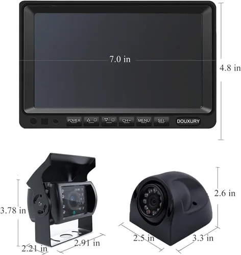 Miniatura 6 de Sistema de cámara de respaldo RV con monitor de 7 pulgadas Quad Split 1080P para camión, remolque, autobús semi caravana y cámara de visión lateral