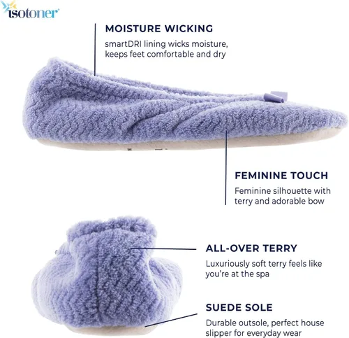 Miniatura 6 de Isotoner - Pantuflas de microfibra con patrón de chevrón para mujer con suela de ante y absorción de humedad para mayor comodidad