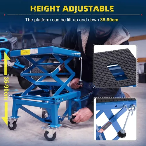 Miniatura 4 de DURHAND Motocicleta hidráulica de 300 libras Scissor Jack Lift Foot Step Wheels para pequeñas motos de suciedad