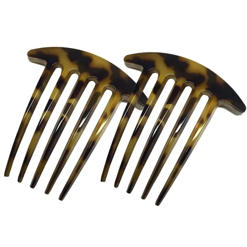 Parcelona French Medium Interlocking 5 Dientes Celuloide Light Shell Juego de 2 Peines Laterales Francés Flexibles Durables Fuerte Fijación Pinzas