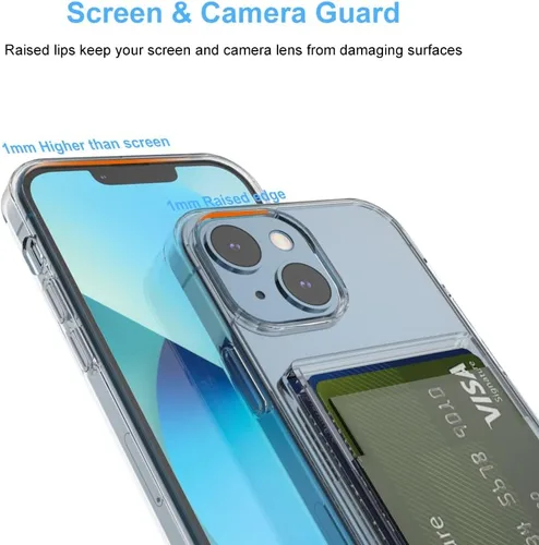 Miniatura 4 de 【Actualización】 Funda tipo cartera transparente para iPhone 13, antiamarilleo, delgada, parachoques de TPU + funda trasera de policarbonato con 2