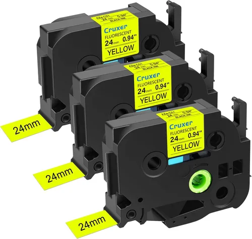 Paquete de 3 cintas de etiquetas de 0.94 pulgadas (0.945 in) compatibles con texto negro Brother P-Touch TZe-C51 en amarillo, laminado fluorescente