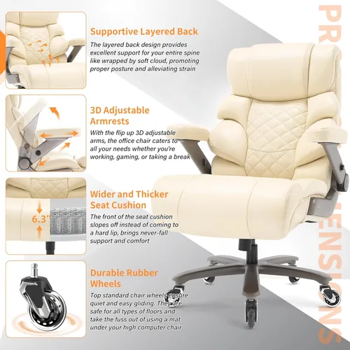 Miniatura 6 de VUZI Silla de oficina grande y alta de 700 libras, silla de computadora grande con soporte lumbar ajustable, brazos abatibles 3D, ruedas