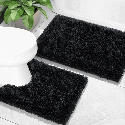 Miniatura 20 de Yimobra Juego de 2 alfombras de baño, alfombra de baño suave y absorbente y alfombra de inodoro en forma de U con respaldo antideslizante, alfombras