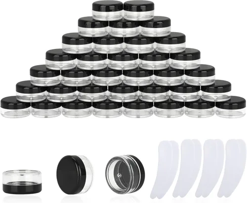 Miniatura 20 de 50 recipientes de muestra de 0.11 oz, frascos vacíos de 0.11 onzas líquidas con tapas, pequeños recipientes para cosméticos, mini tarros de muestra