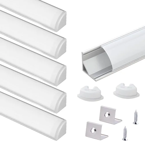 VST - Paquete de 6 canales de aluminio LED de 1 pie con cubierta blanca lechosa en forma de V de 16x16mm, pista de luz de tira LED con tapas para