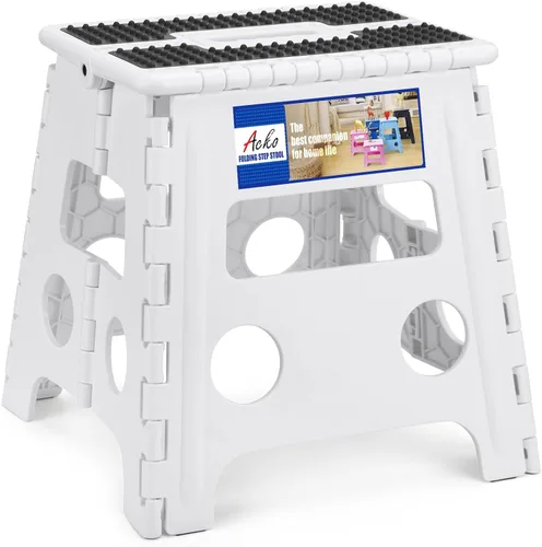 Miniatura 38 de ACKO Taburete plegable plegable de 16 pulgadas, 400 libras de capacidad, taburetes de plástico para adultos y niños, taburetes plegables para Blanco