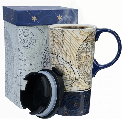 Taza de viaje de cerámica Topadorn con tapa sellada y caja de regalo, taza de café de 17 onzas para café con leche y chocolate caliente, apta para