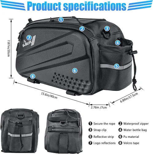 Miniatura 4 de Bolsa de transporte para maletero de bicicleta, impermeable, para viajes, expedición, bolsa de transporte para casco de carga con soporte