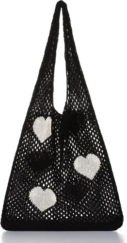 Ovida Bolso de mano de ganchillo de malla, bolsa de playa Fairycore, bolso hobo de hadas, estilo grunge, bolso estético Y2K para mujeres y niñas
