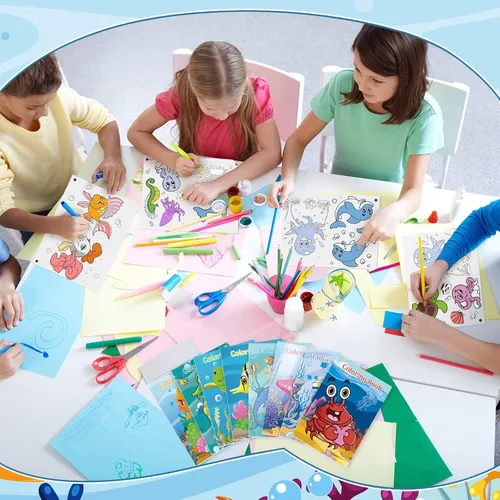 Miniatura 4 de Jutom 24 mini libros para colorear del océano a granel para niños y adultos bajo el mar, recuerdos de fiesta, manualidades, mini libro para colorear