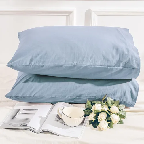 Miniatura 15 de NEXHOME PRO Juego de 2 fundas de almohada estándar 100% algodón orgánico, cierre de sobre, tacto de lino texturizado natural, suave y duradero