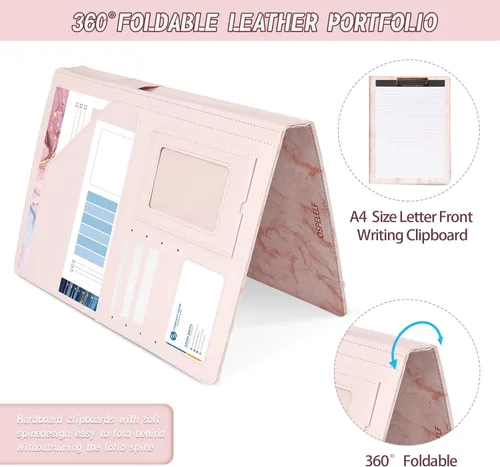 Miniatura 2 de Ospelelf Portapapeles de almacenamiento rosa para mujer, folio con bloc de notas, carpeta de cuero para profesores Elemento en polvo