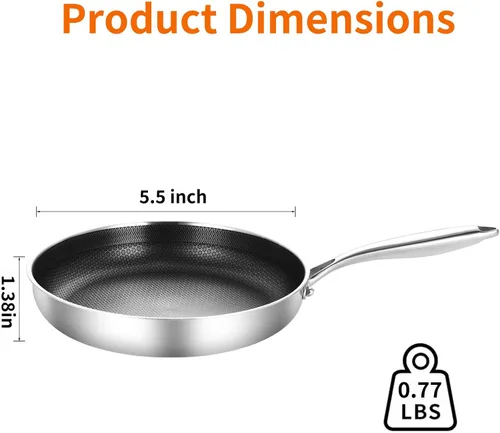Miniatura 5 de DELARLO Sartenes para tortilla de acero inoxidable de tres capas de 5.5 pulgadas, sartén antiadherente de cerámica para un solo huevo, sartén