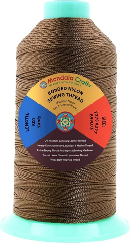 Miniatura 130 de Mandala Crafts - Hilo de nailon para coser cuero, tapicería, mezclilla y para trenzar el pelo; resistente, 1500 yardas, tamaño 69 T70 Marrón